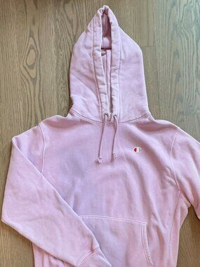 Champion Reverse Weave Pink Hooded Sweatshirt Heavyweight Fleece Relaxed Fit